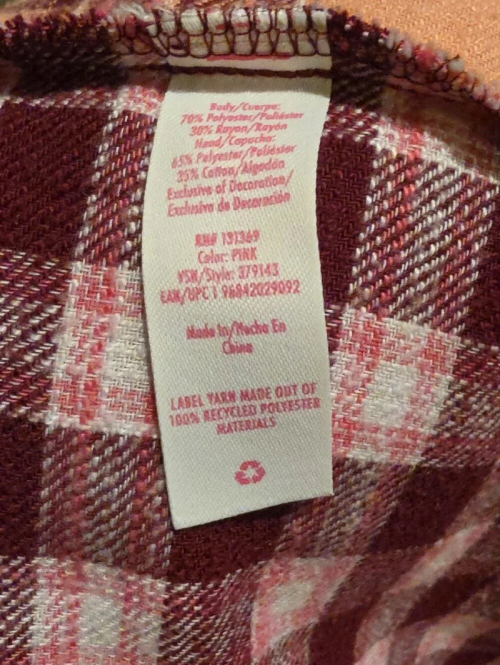 Justice Peach & Burgundy Plaid Hooded Button-Down Shirt